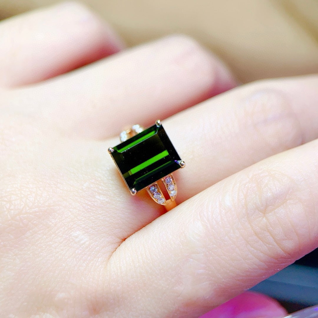 14k Gold 4.49 Ctw Natural Tourmaline & Diamond Ring - 4