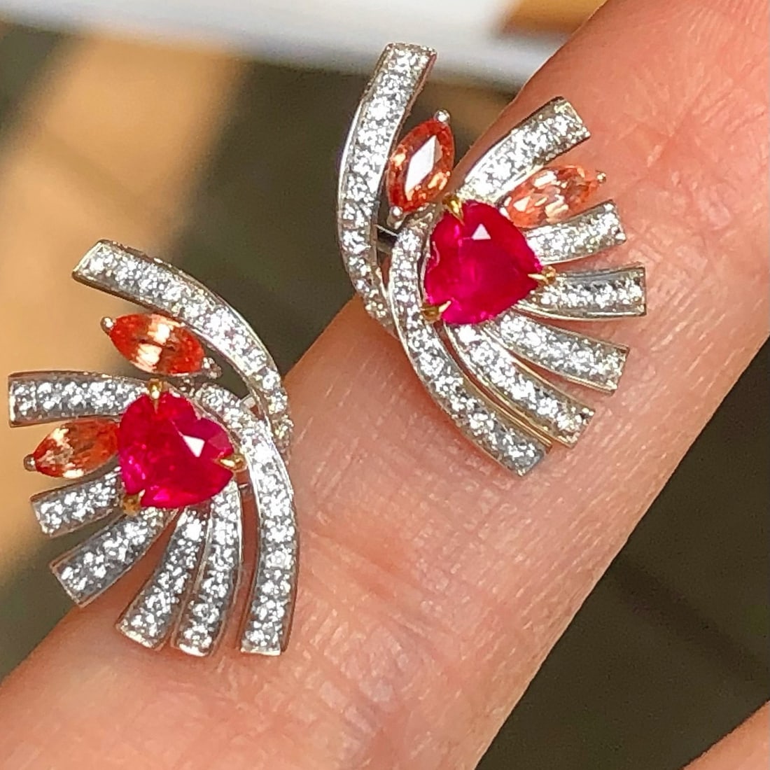 14k Gold 1.67 Ctw Natural Ruby & Diamond Earrings - 2