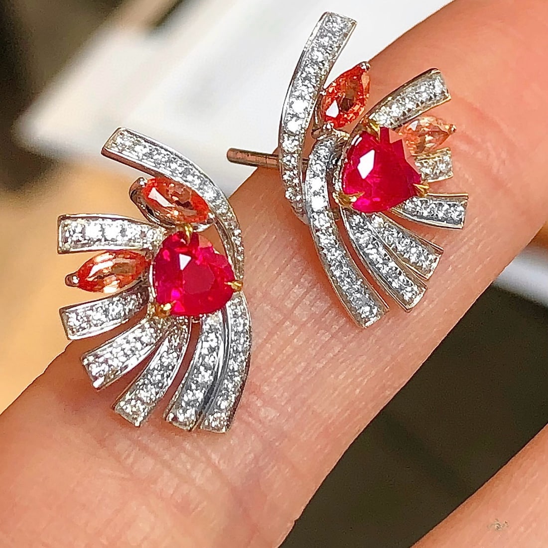 14k Gold 1.67 Ctw Natural Ruby & Diamond Earrings - 4