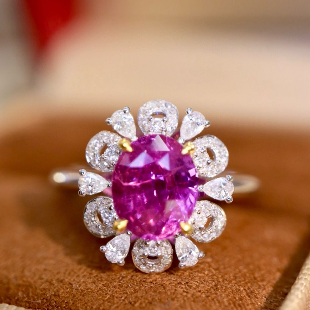 14k Gold 2.38 Ctw Natural Sapphire & Diamond Ring: Ref:230957179 // gold content:14k gold // ring size:7. 25us // // main gemstone:sapphire // shape:oval // carat weight:2. 03ct // color:pinkish purple // treatment:natural // // adjacent gemstone 2 :