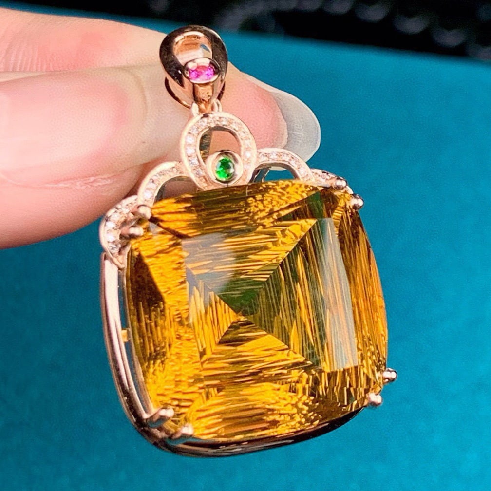 14k Gold 36.38 Ct Natural Citrine & Diamond Pendant( Without Chain ) - 2