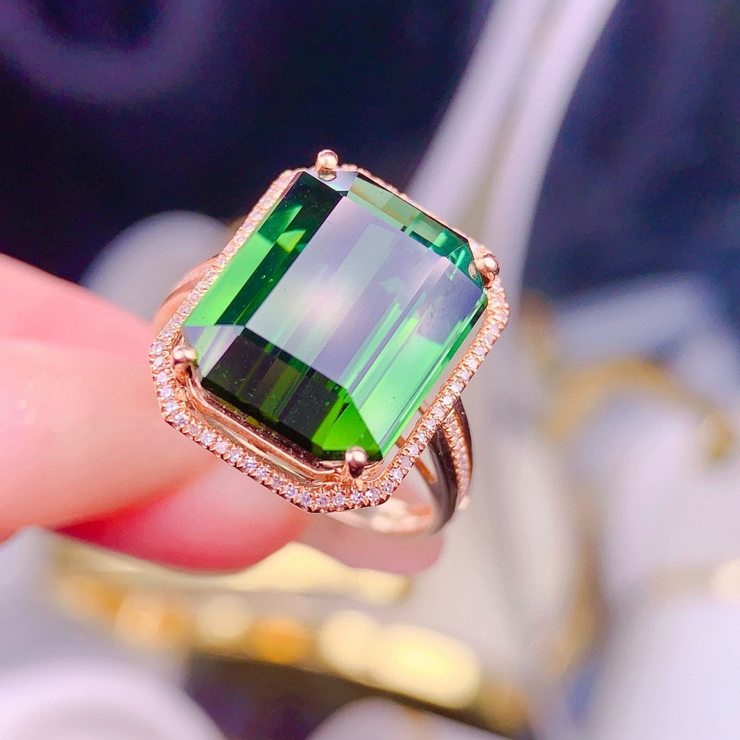 14k Gold 11 Ct Natural Tourmaline & Diamond Ring - 6