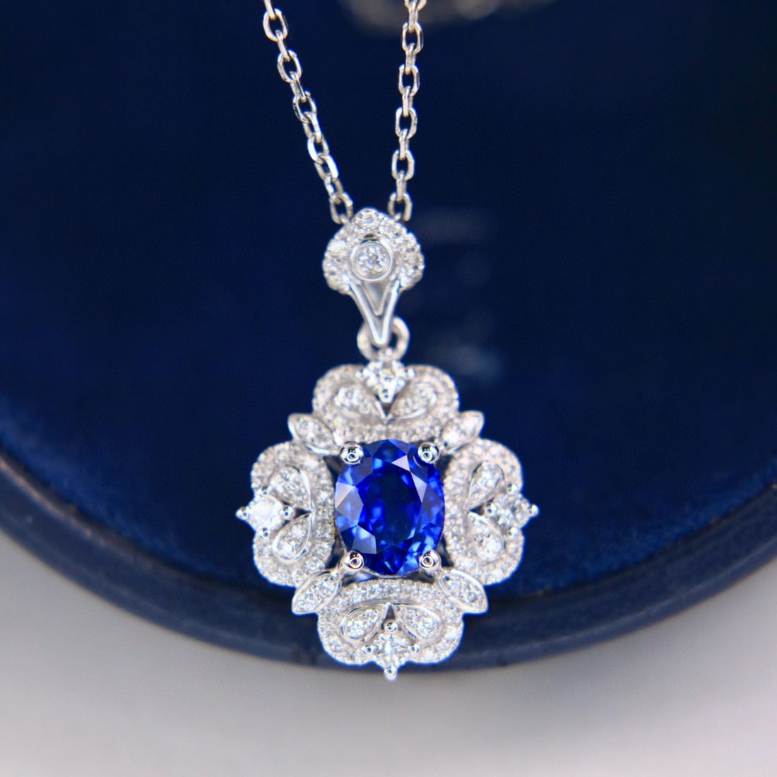 14k Gold 1.37 Ctw Natural Sapphire & Diamond Pendant( Without Chain ) - 3