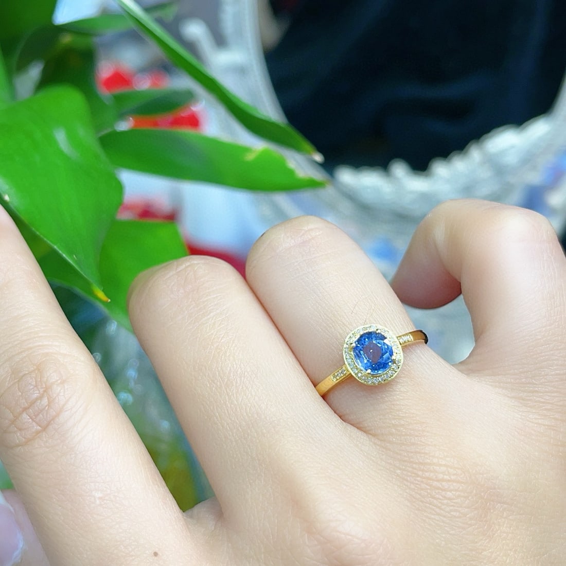 14k Gold 1.00 Ct Natural Sapphire & Diamond Ring - 6