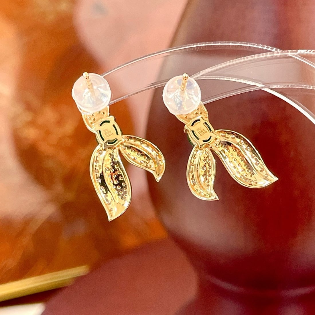 14k Gold 1.22 Ctw Vivid Green Natural Emerald & Diamond Earrings - 4