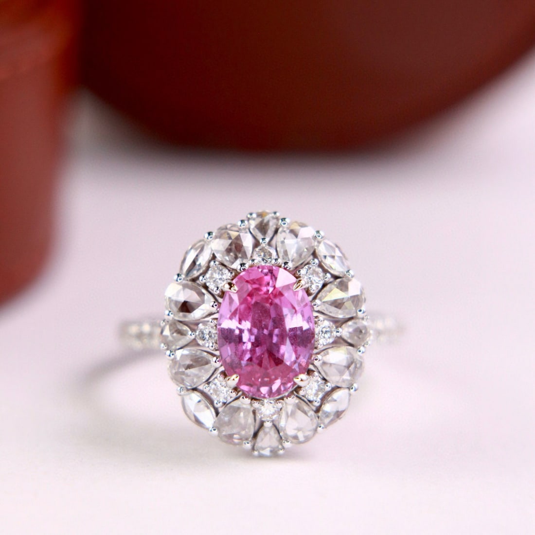 14k Gold 3.32 Ctw Natural Sapphire & Diamond Ring/pendant( Without Chain ): Ref:230957203 // gold content:14k gold // ring size:7. 25us // // main gemstone:sapphire // shape:oval // carat weight:2. 14ct // color:pink // treatment:natural // // adjacent gemstone 2 :