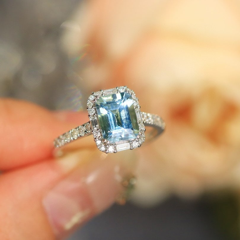 14k Gold 1.71 Ctw Natural Aquamarine & Diamond Ring - 5