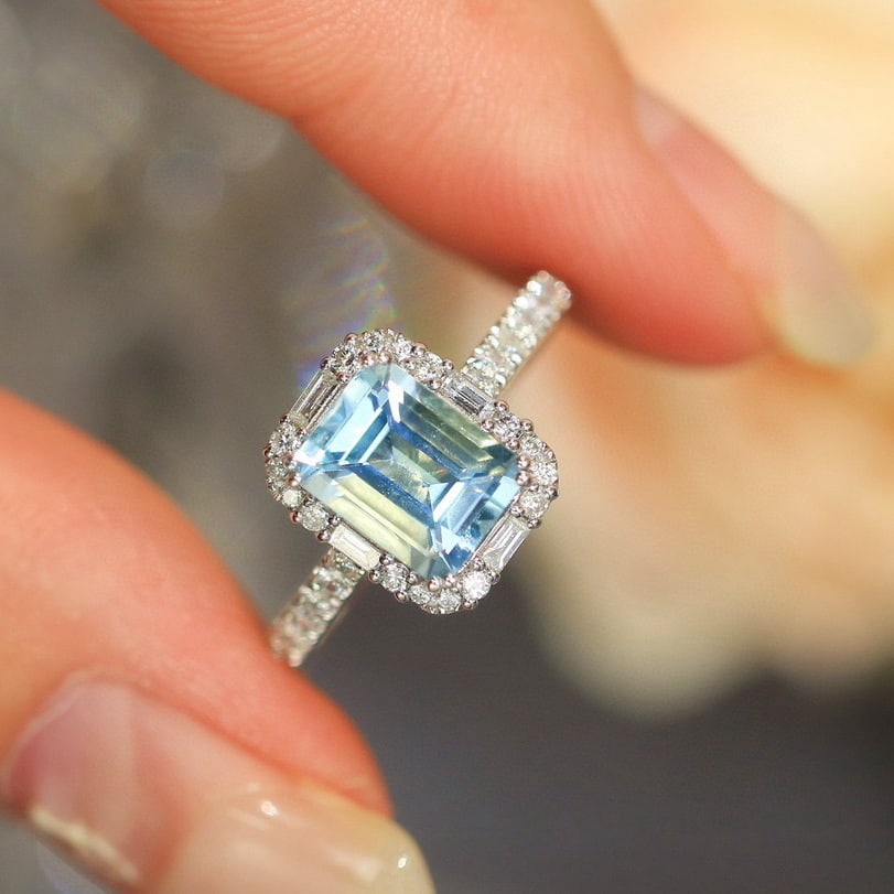 14k Gold 1.71 Ctw Natural Aquamarine & Diamond Ring - 6