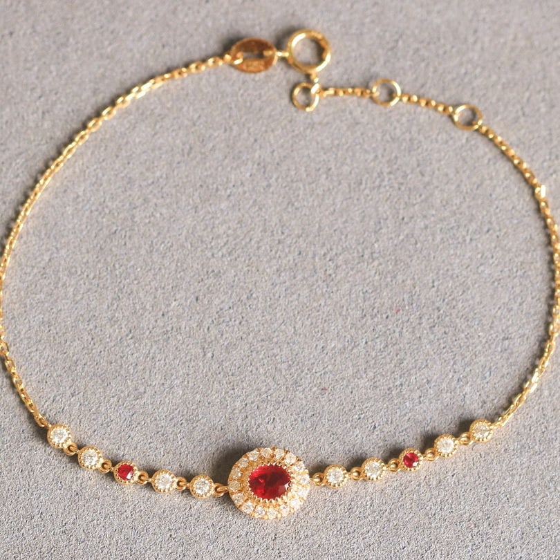 14k Gold 0.87 Ctw Natural Ruby & Diamond Bracelet - 2