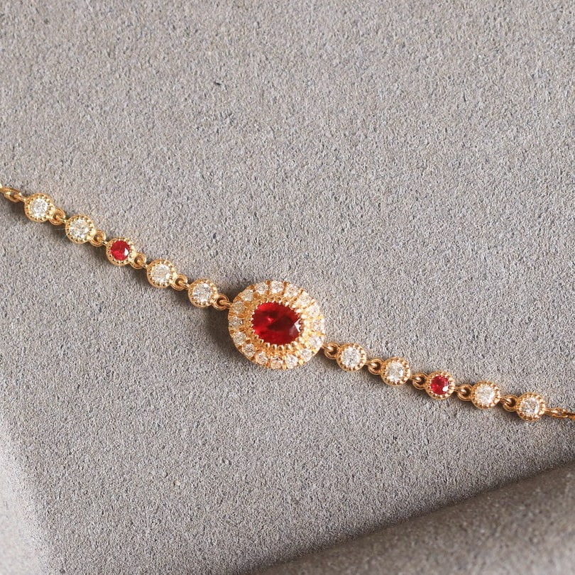 14k Gold 0.87 Ctw Natural Ruby & Diamond Bracelet - 3