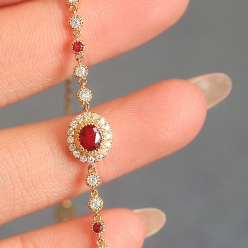 14k Gold 0.87 Ctw Natural Ruby & Diamond Bracelet - 4