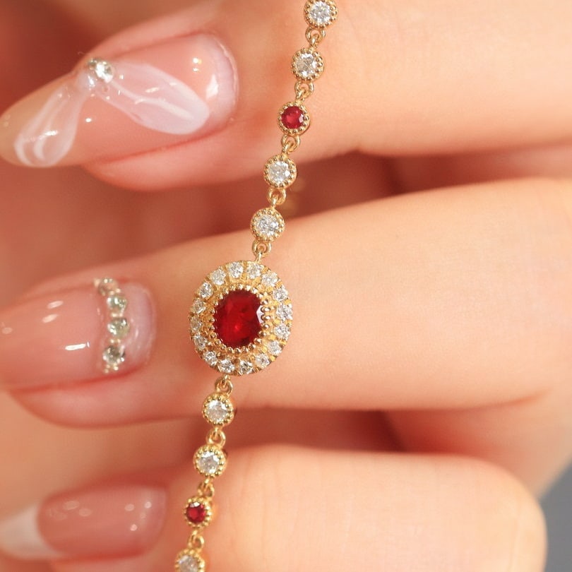 14k Gold 0.87 Ctw Natural Ruby & Diamond Bracelet - 5