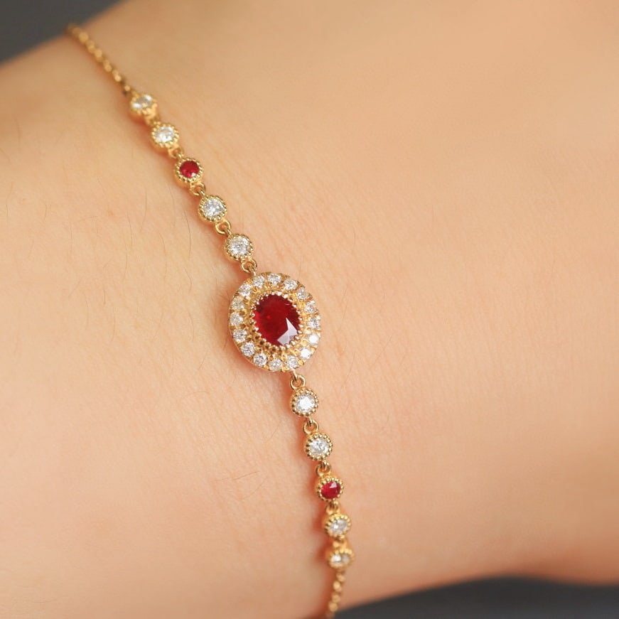 14k Gold 0.87 Ctw Natural Ruby & Diamond Bracelet - 6