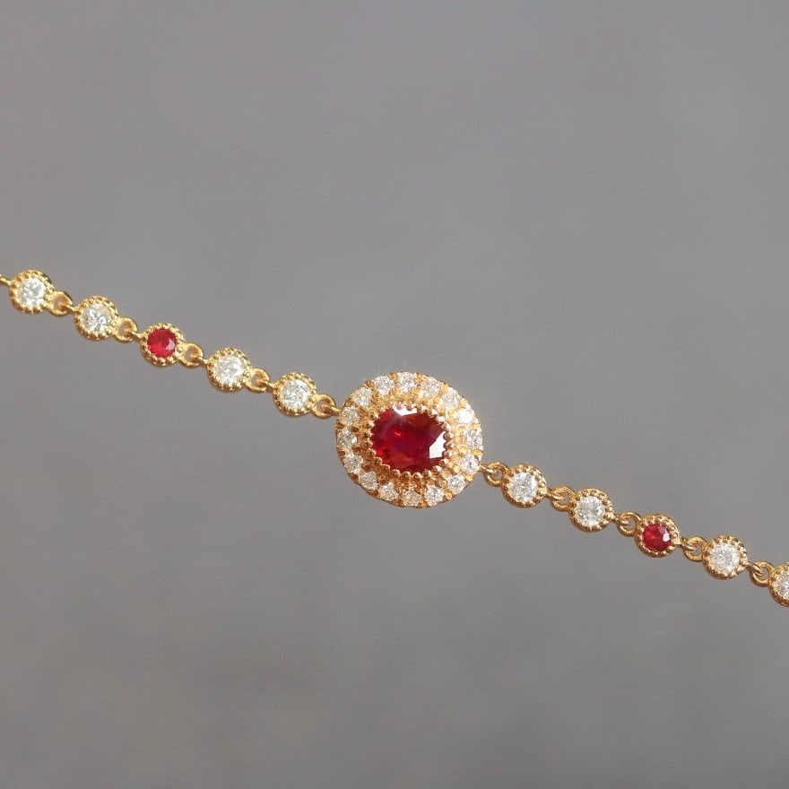 14k Gold 0.87 Ctw Natural Ruby & Diamond Bracelet - 7