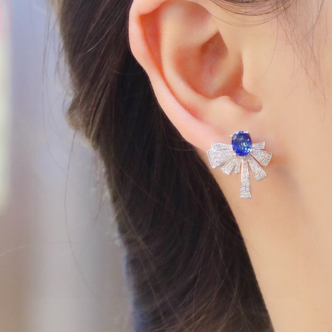 14k Gold 2.5 Ctw Natural Sapphire & Diamond Earrings - 4