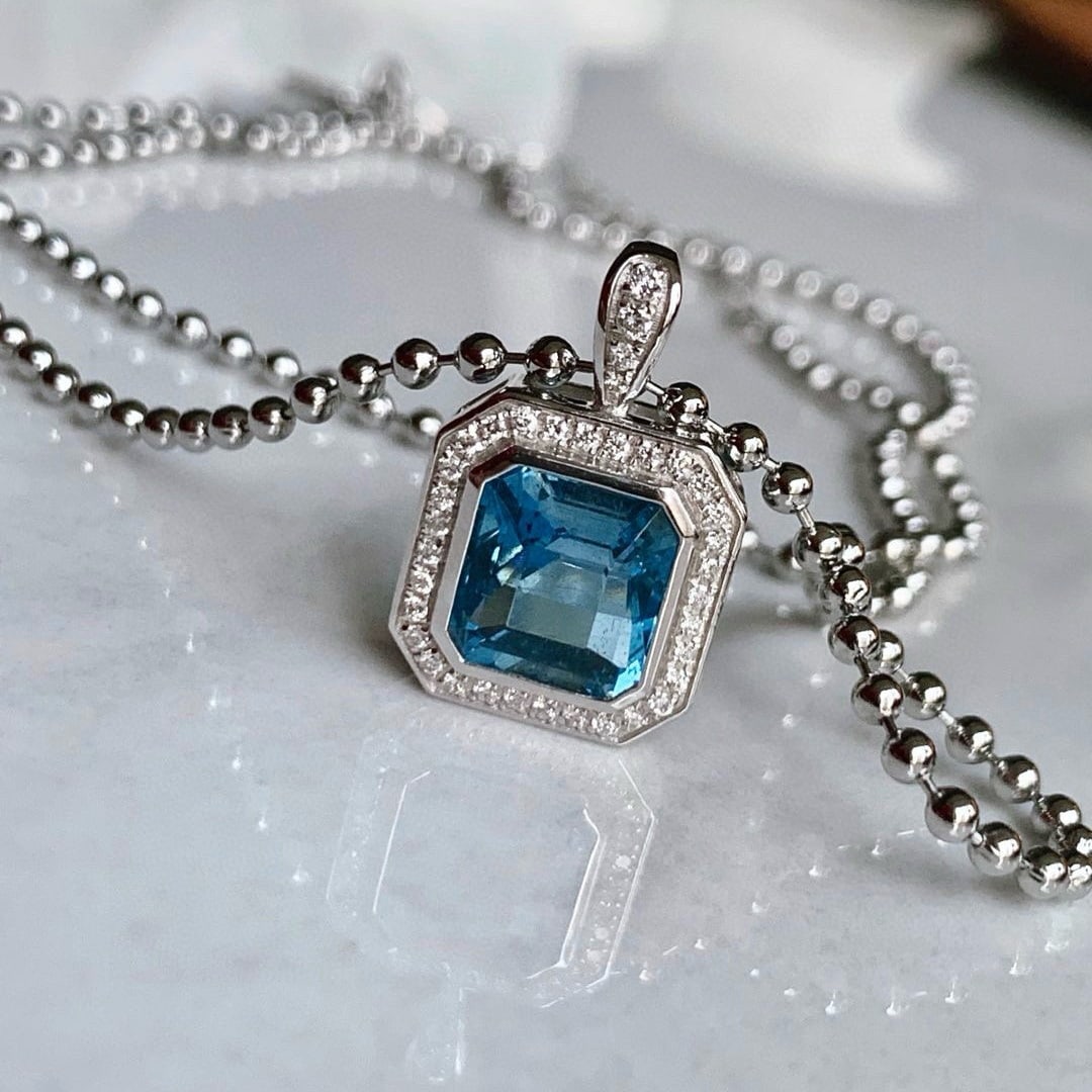 14k Gold 2.41 Ct Natural Aquamarine & Diamond Pendant( Without Chain ) - 4