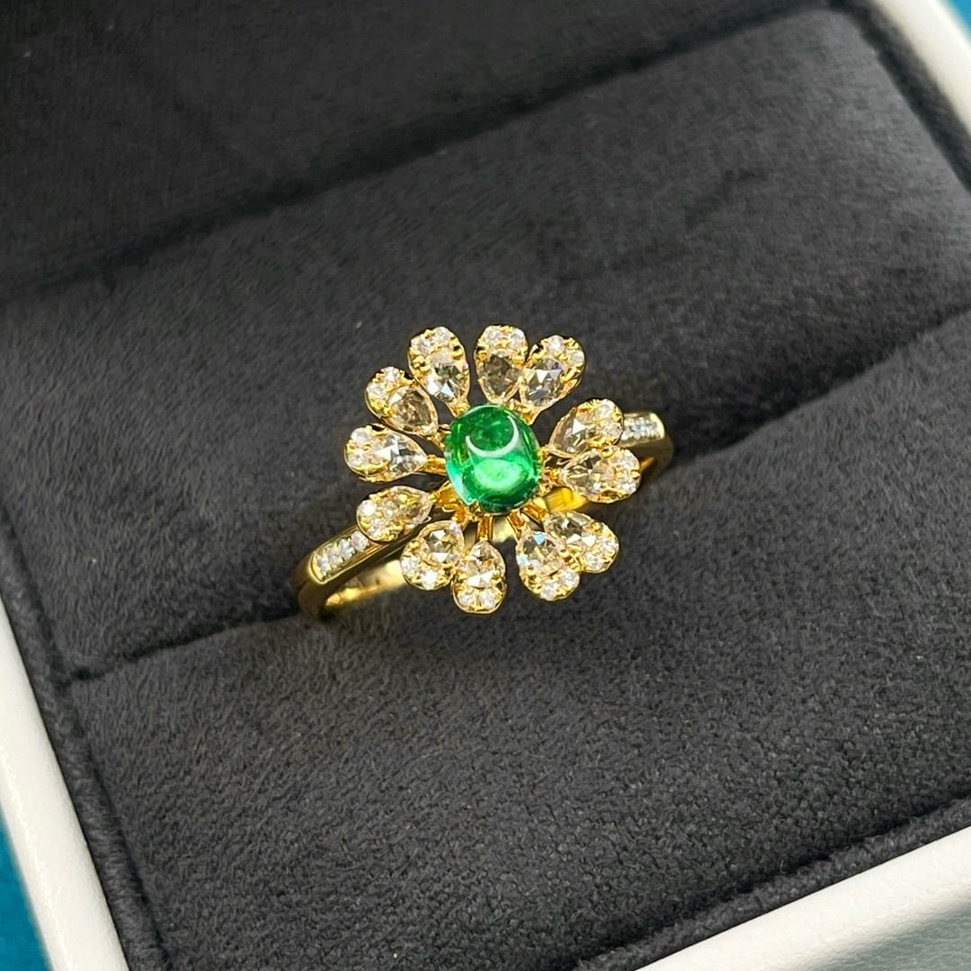 14k Gold 0.88 Ctw Natural Emerald & Diamond Ring - 2