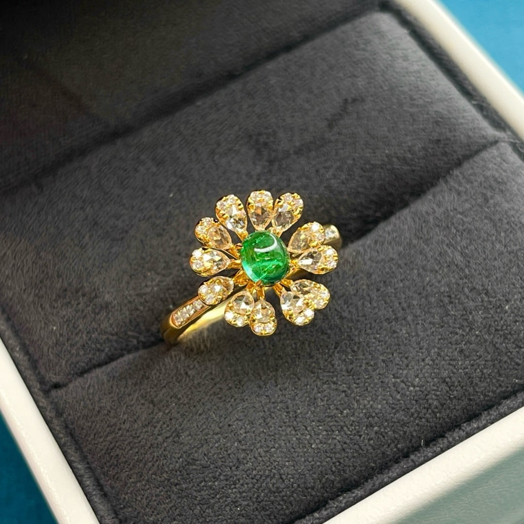14k Gold 0.88 Ctw Natural Emerald & Diamond Ring - 3