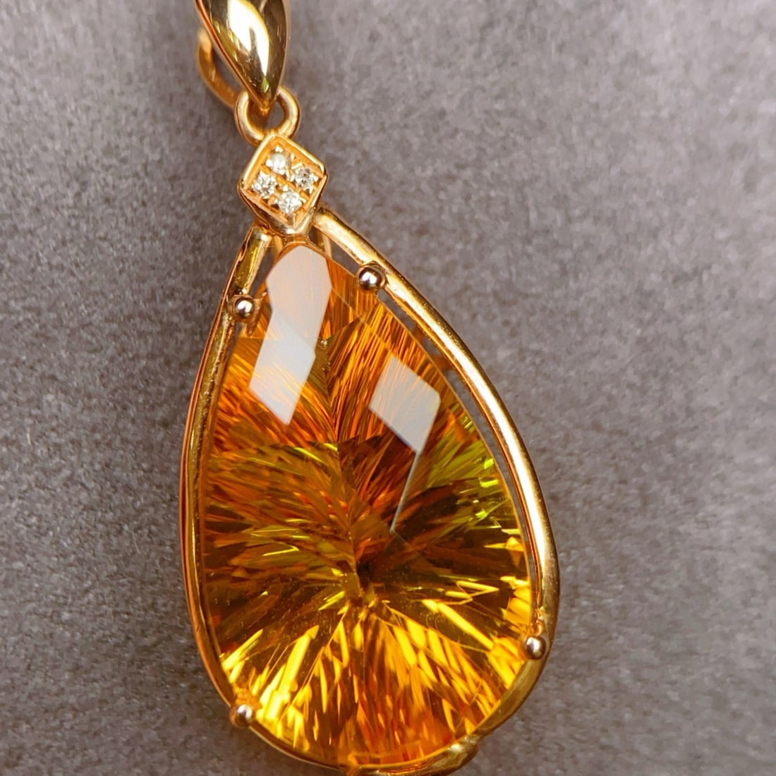 14k Gold 6.81 Ctw Natural Citrine & Diamond Pendant( Without Chain ) - 2