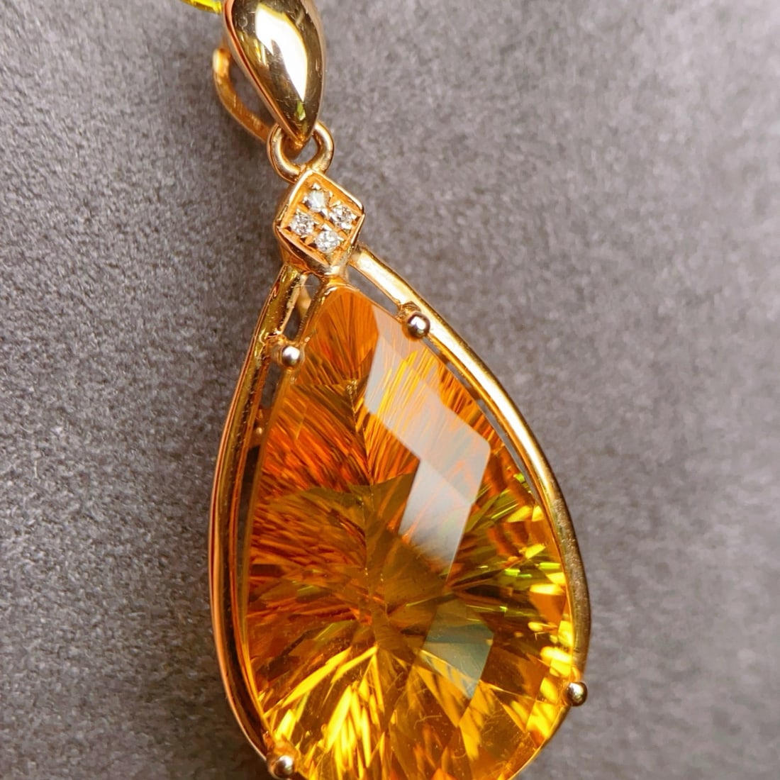 14k Gold 6.81 Ctw Natural Citrine & Diamond Pendant( Without Chain ) - 3