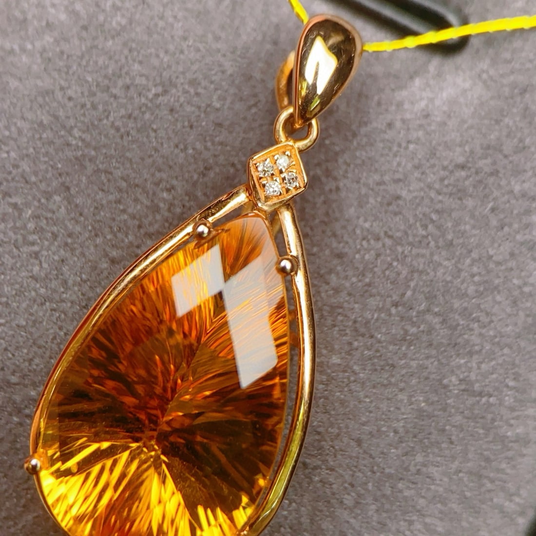 14k Gold 6.81 Ctw Natural Citrine & Diamond Pendant( Without Chain ) - 4