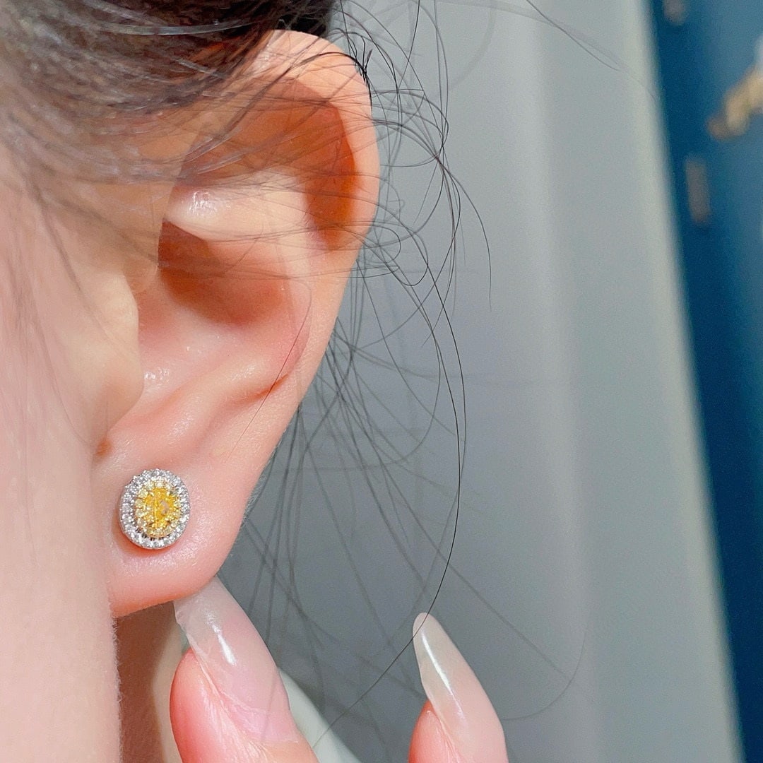 14k Gold 0.62 Ctw Natural Yellow Diamond & Diamond Earrings - 3