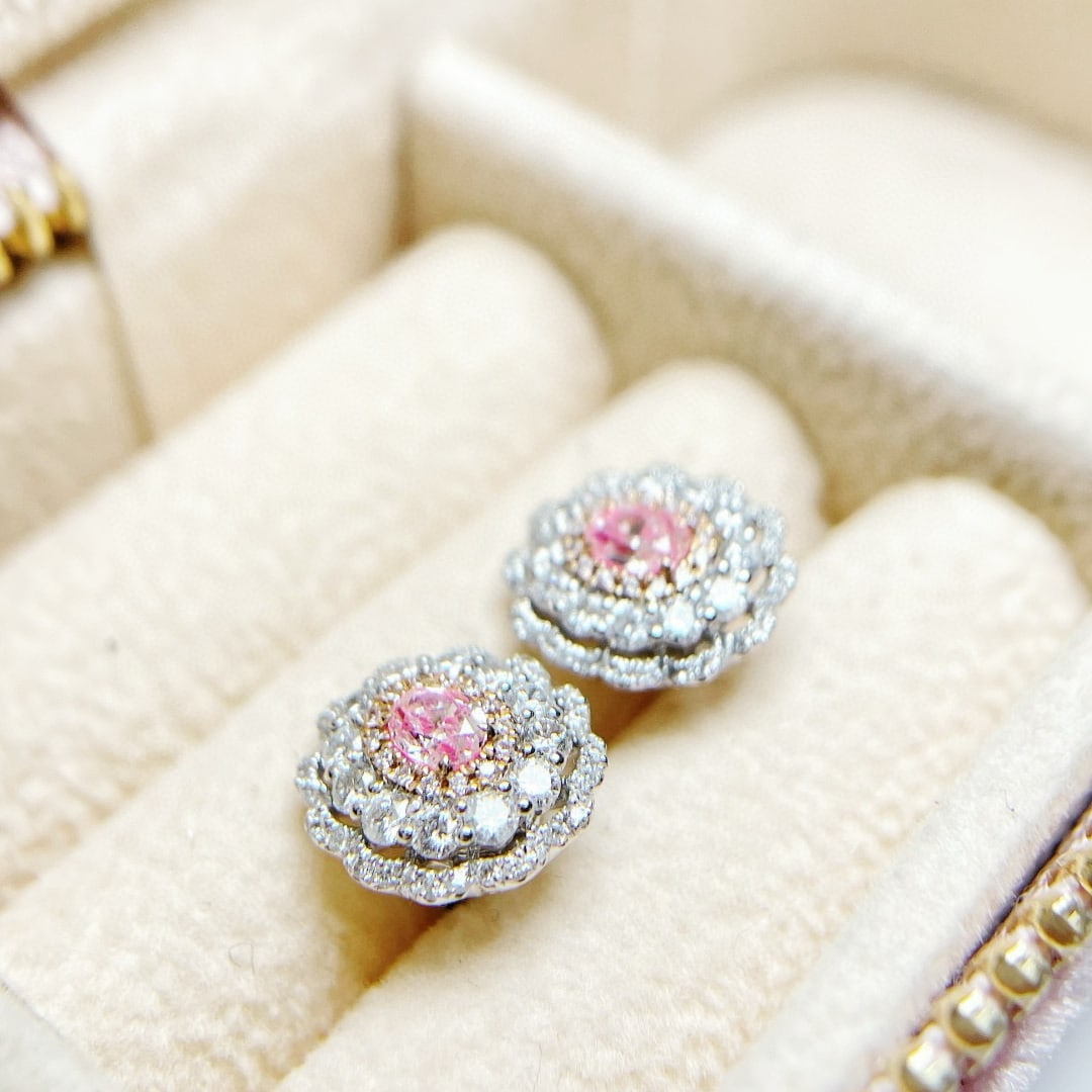 14k Gold 1.17 Ctw Natural Pink Diamond & Diamond Earrings - 2