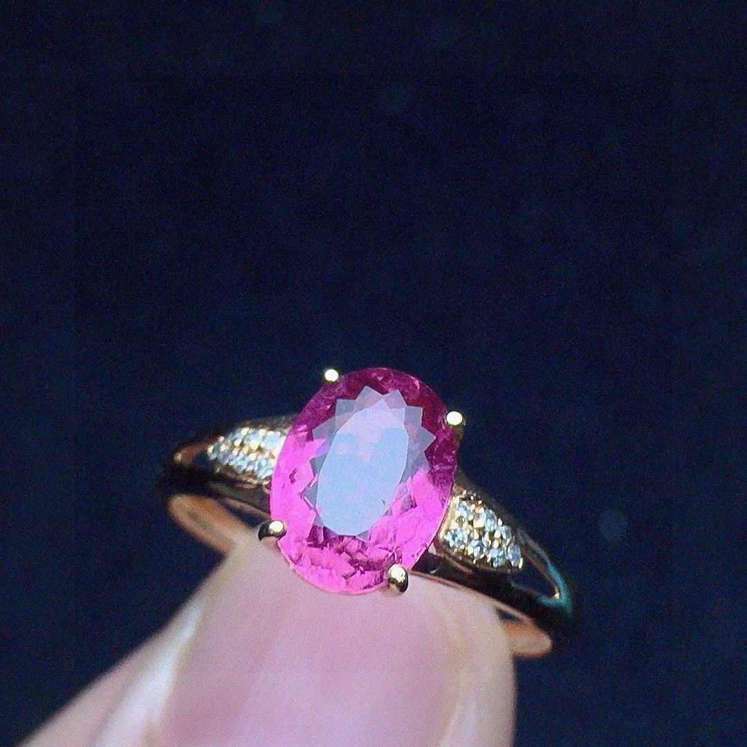 14k Gold 1.54 Ct Natural Tourmaline & Diamond Ring - 2