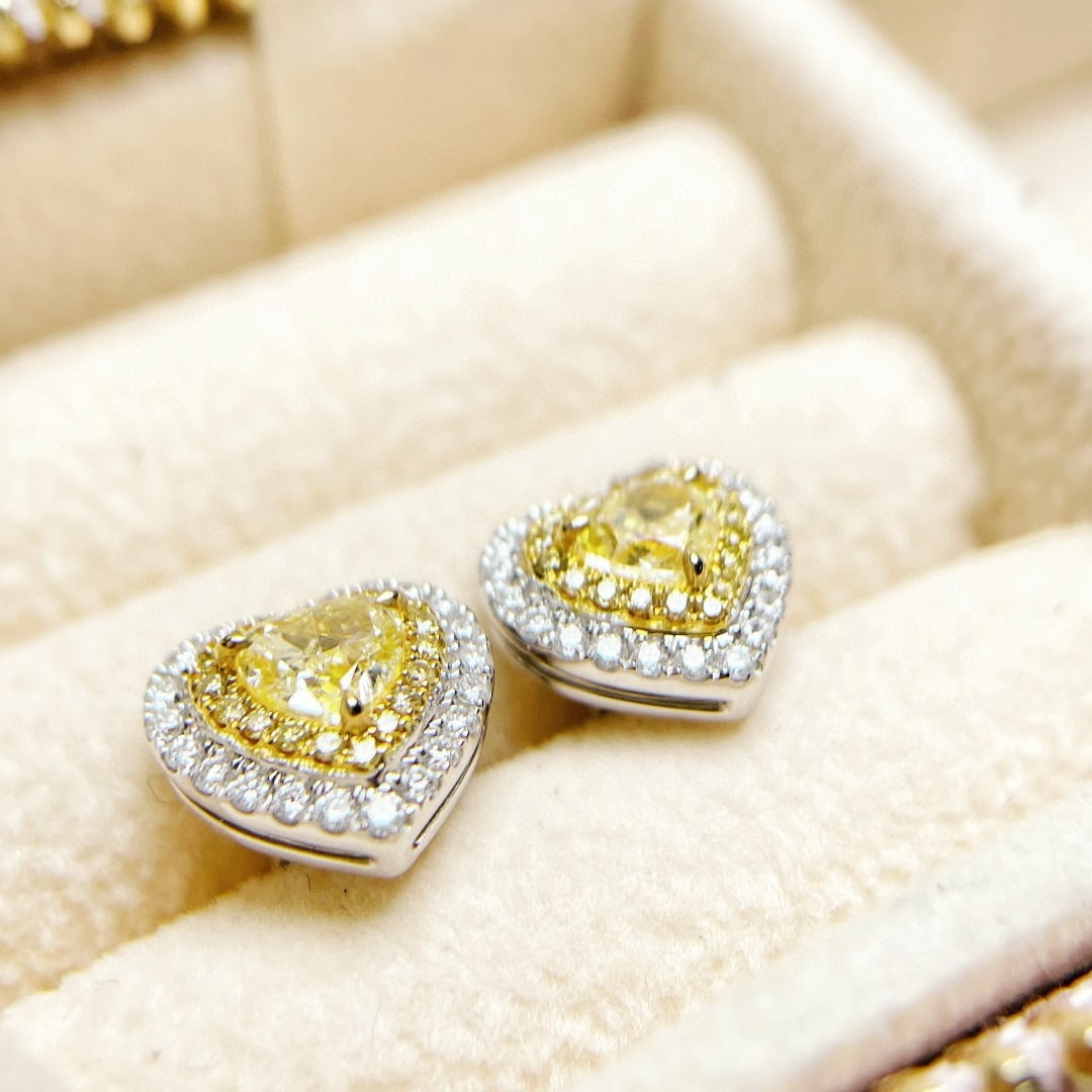 14k Gold 1.41 Ctw Natural Yellow Diamond & Diamond Earrings - 2