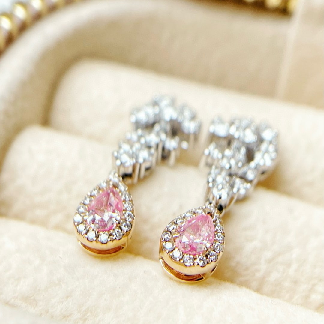 14k Gold 1.06 Ctw Natural Pink Diamond & Diamond Earrings - 2