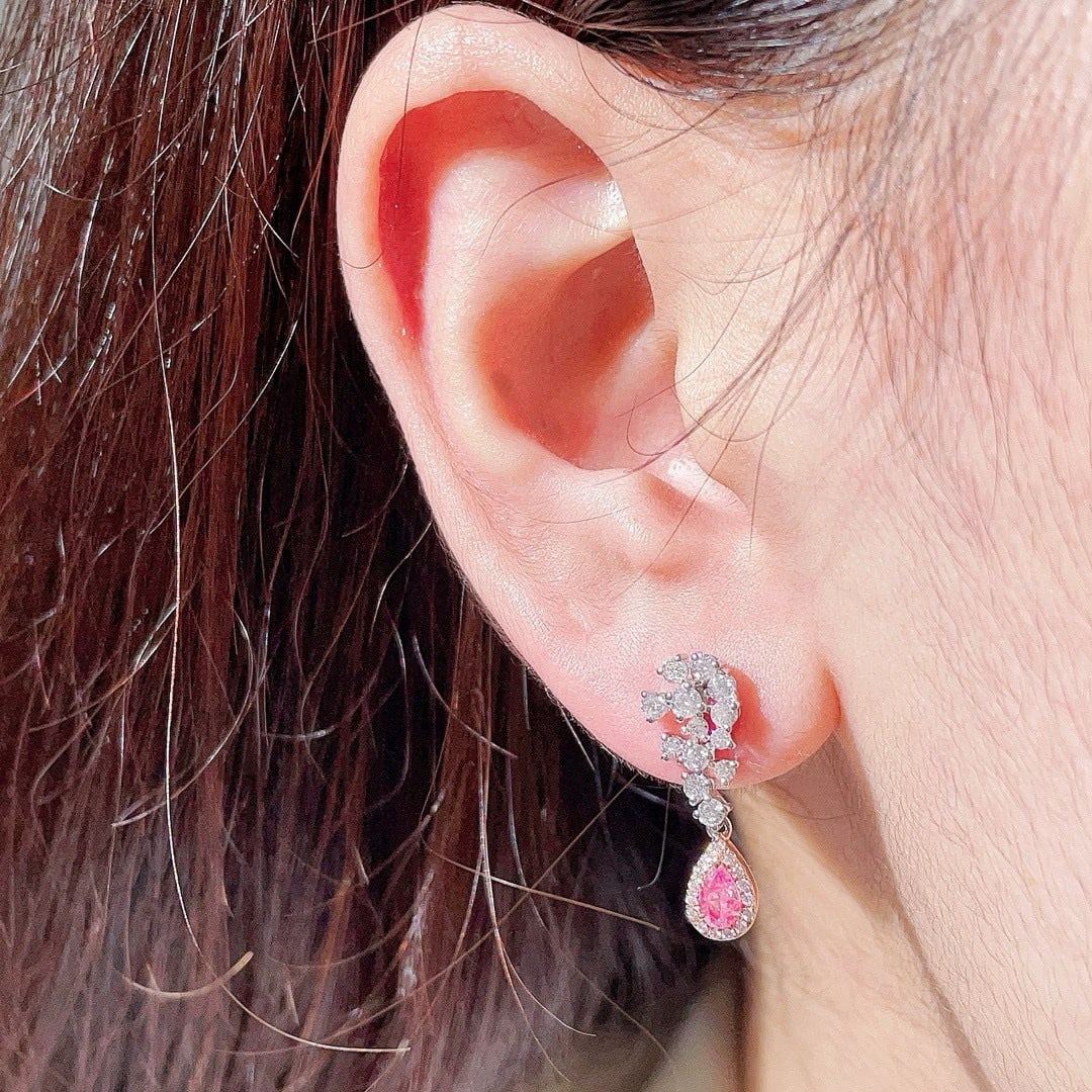 14k Gold 1.06 Ctw Natural Pink Diamond & Diamond Earrings - 3