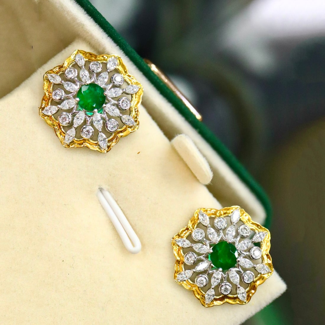 14k Gold 2.71 Ctw Vivid Green Natural Emerald & Lab Grown Diamond Earrings - 2