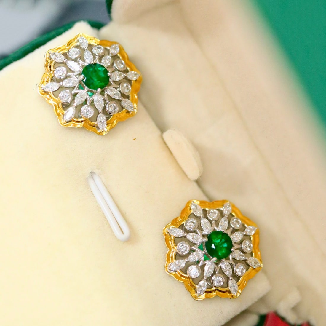 14k Gold 2.71 Ctw Vivid Green Natural Emerald & Lab Grown Diamond Earrings - 4