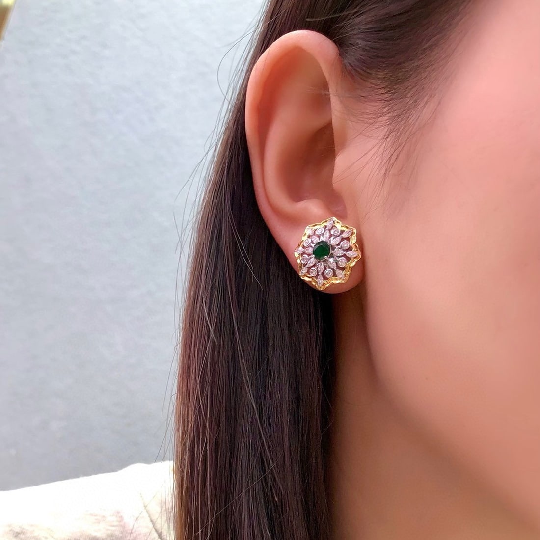 14k Gold 2.71 Ctw Vivid Green Natural Emerald & Lab Grown Diamond Earrings - 5