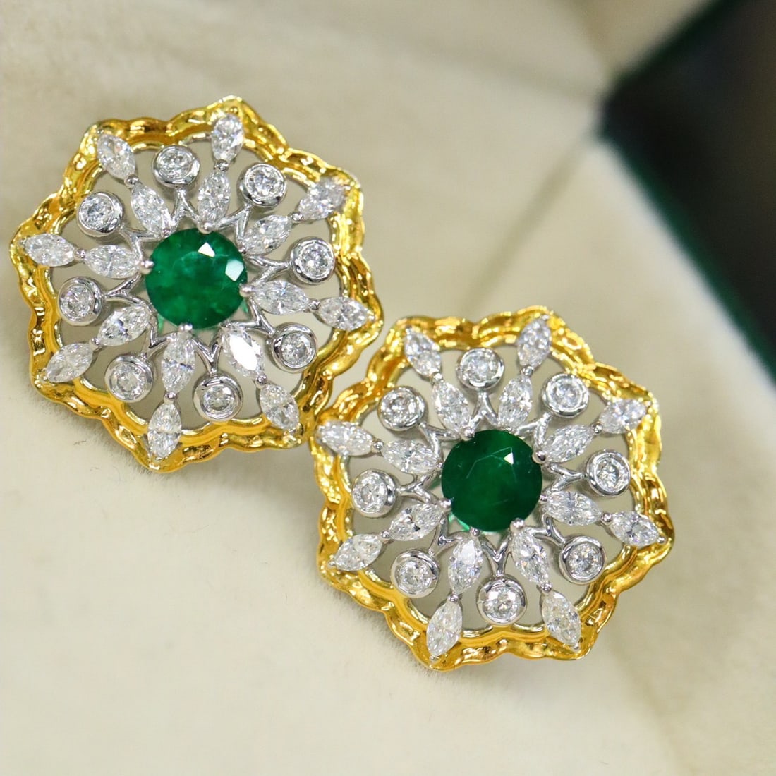 14k Gold 2.71 Ctw Vivid Green Natural Emerald & Lab Grown Diamond Earrings - 6