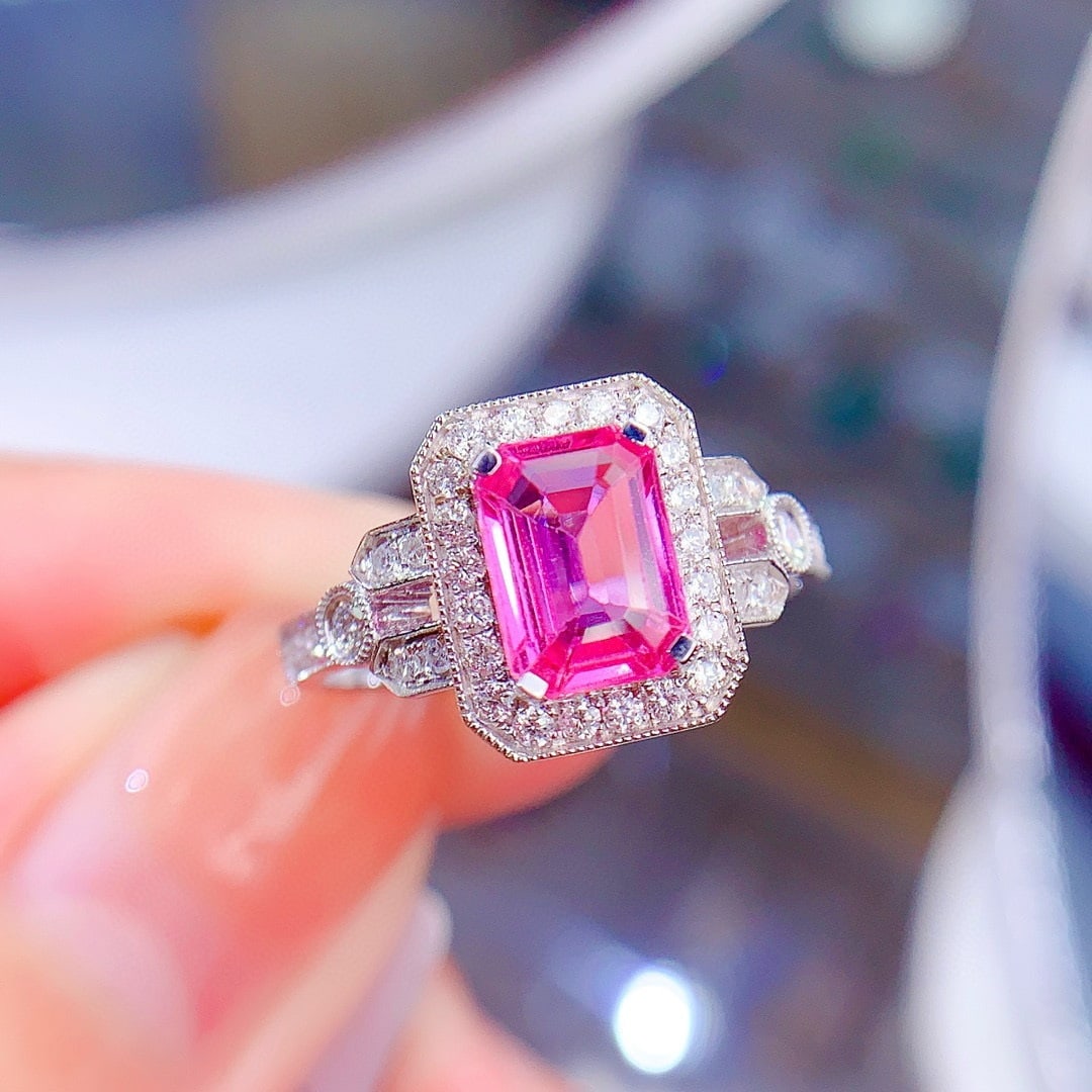 14k Gold 1.55 Ct Natural Padparadscha Sapphire & Diamond Ring - 3