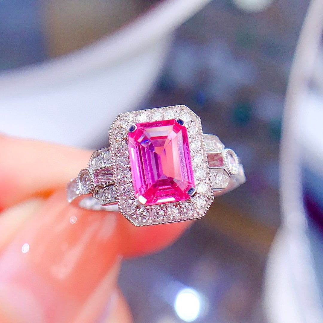 14k Gold 1.55 Ct Natural Padparadscha Sapphire & Diamond Ring - 4