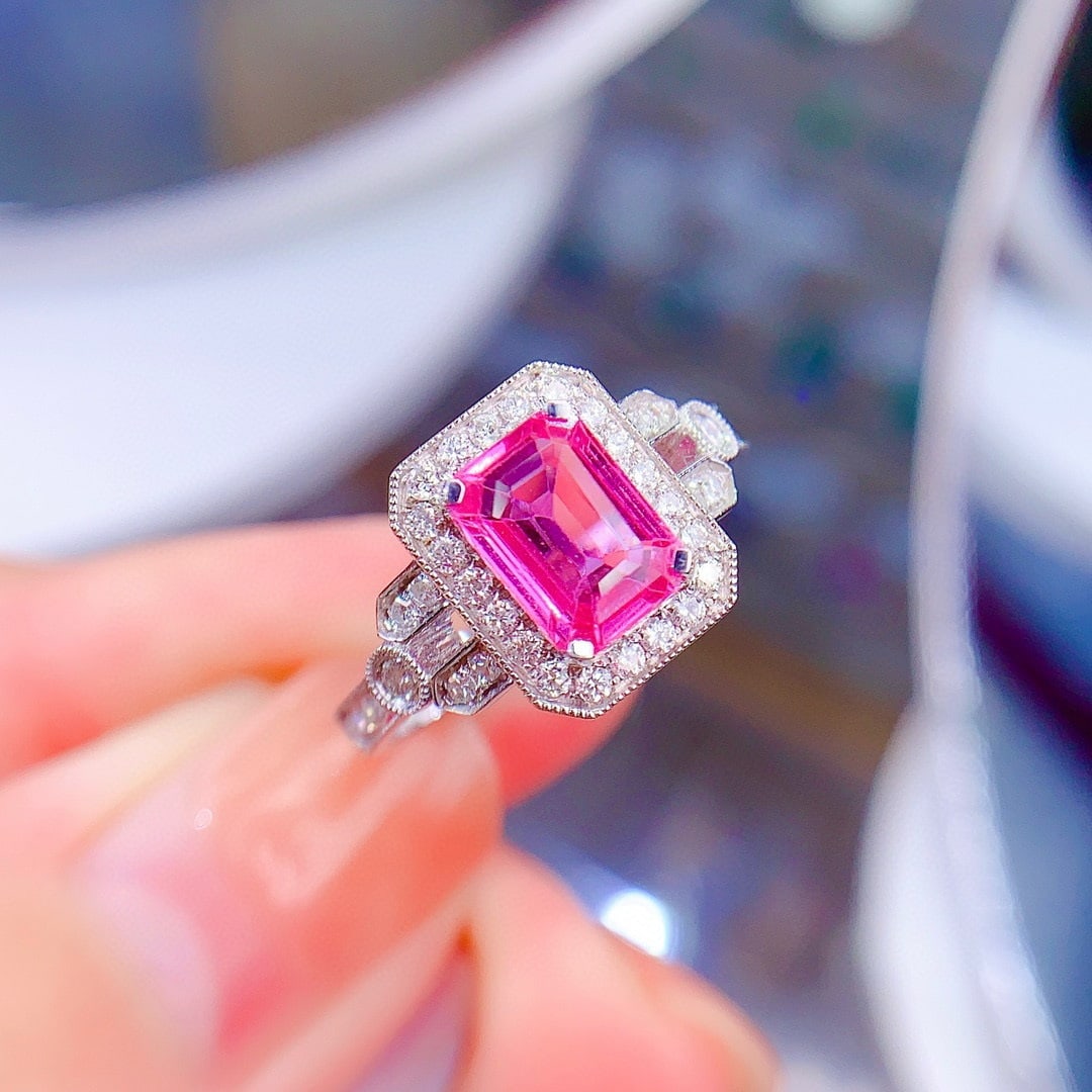 14k Gold 1.55 Ct Natural Padparadscha Sapphire & Diamond Ring - 5