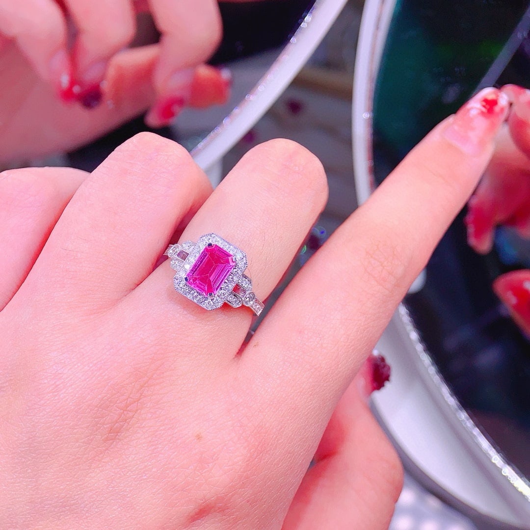 14k Gold 1.55 Ct Natural Padparadscha Sapphire & Diamond Ring - 7