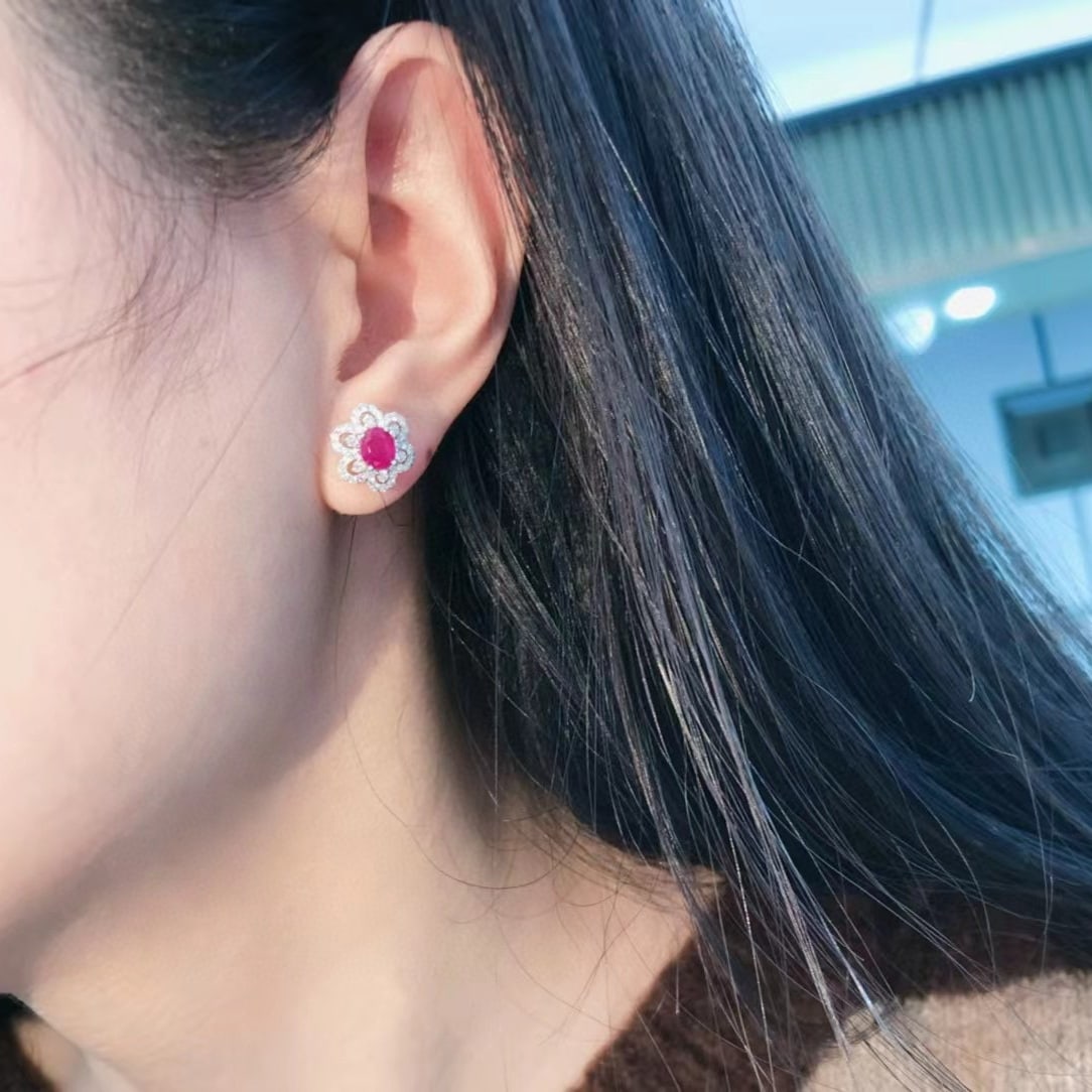 14k Gold 2.09 Ctw Natural Ruby & Diamond Earrings - 2