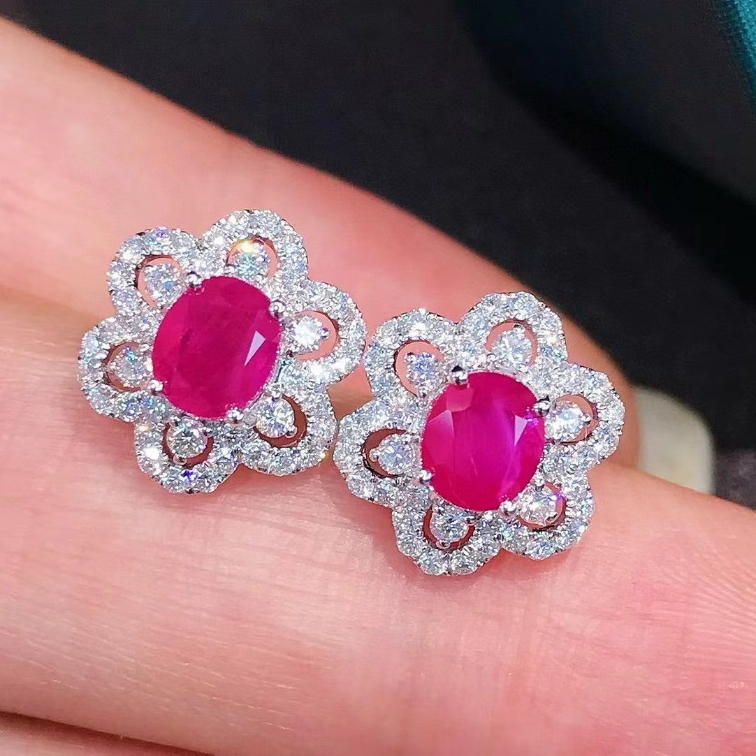 14k Gold 2.09 Ctw Natural Ruby & Diamond Earrings - 4
