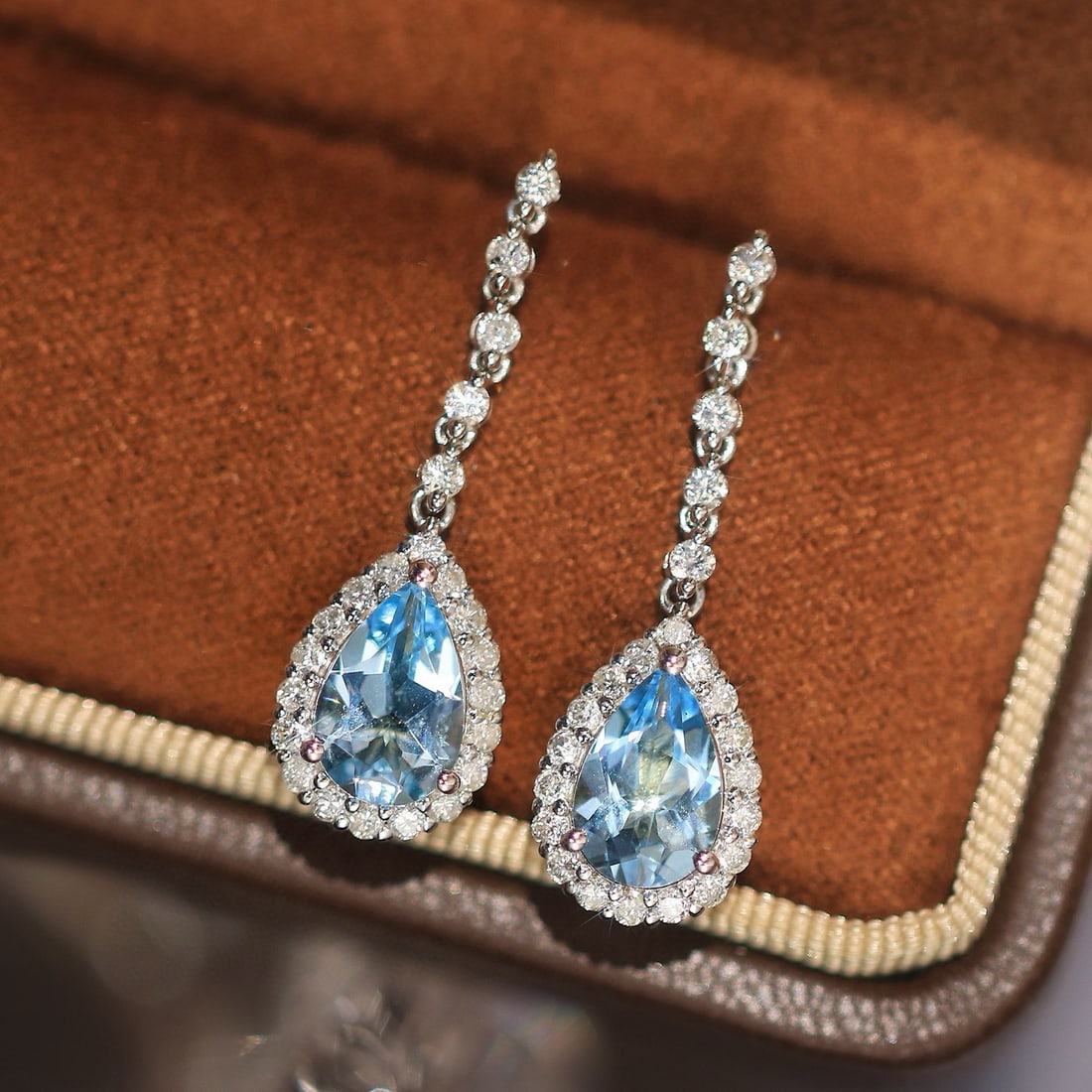 14k Gold 2.00 Ct Natural Aquamarine & Diamond Earrings - 4