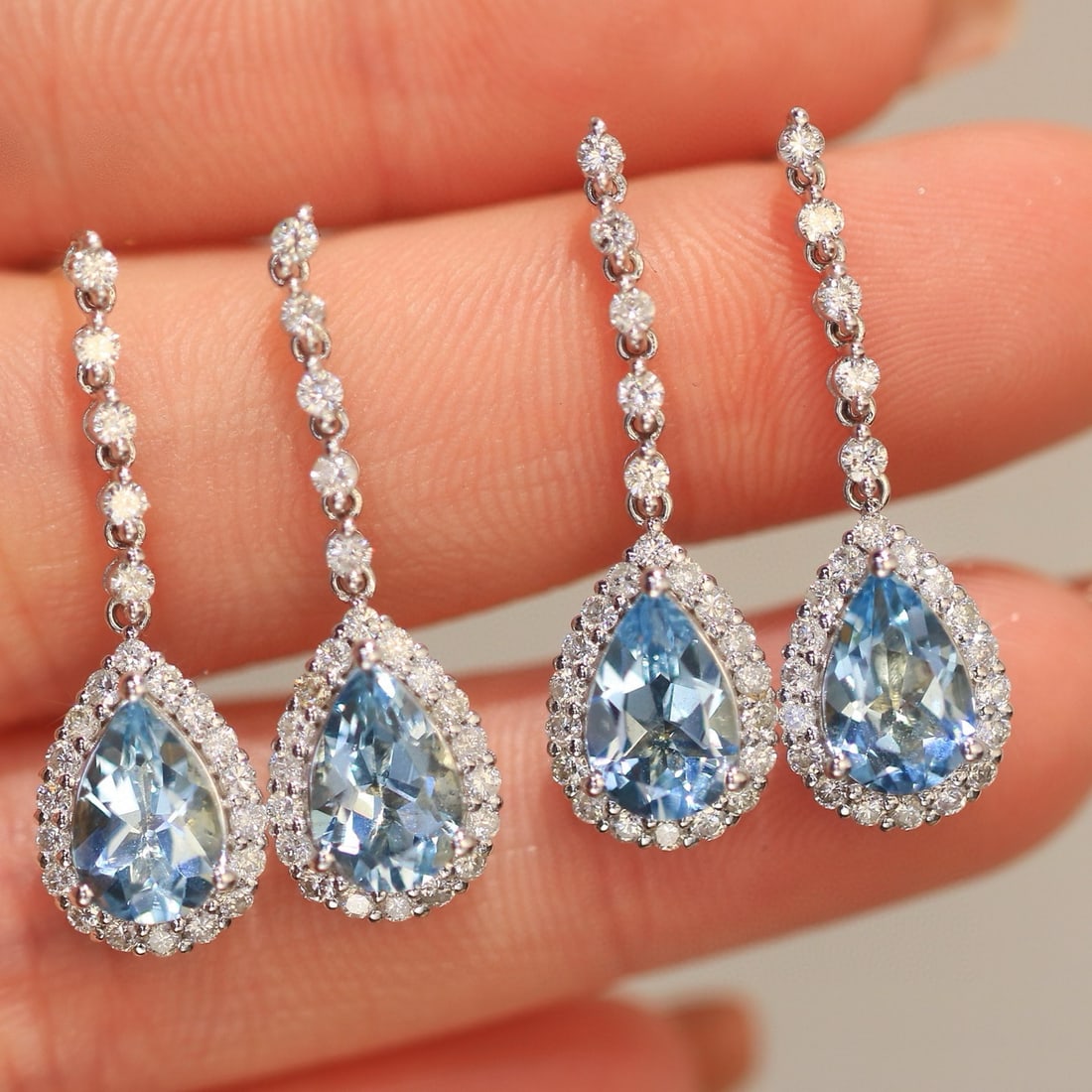 14k Gold 2.00 Ct Natural Aquamarine & Diamond Earrings - 5