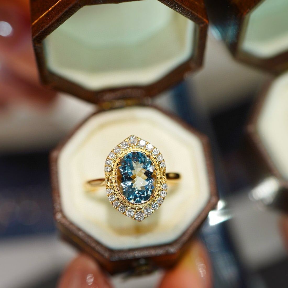 14k Gold 1.4 Ct Natural Aquamarine & Diamond Ring - 5