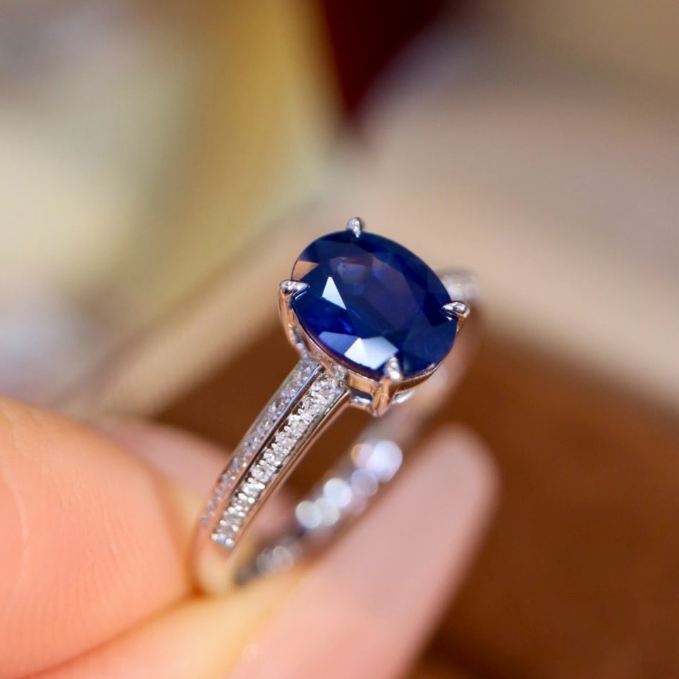 14k Gold 1.65 Ctw Natural Sapphire & Diamond Ring - 7