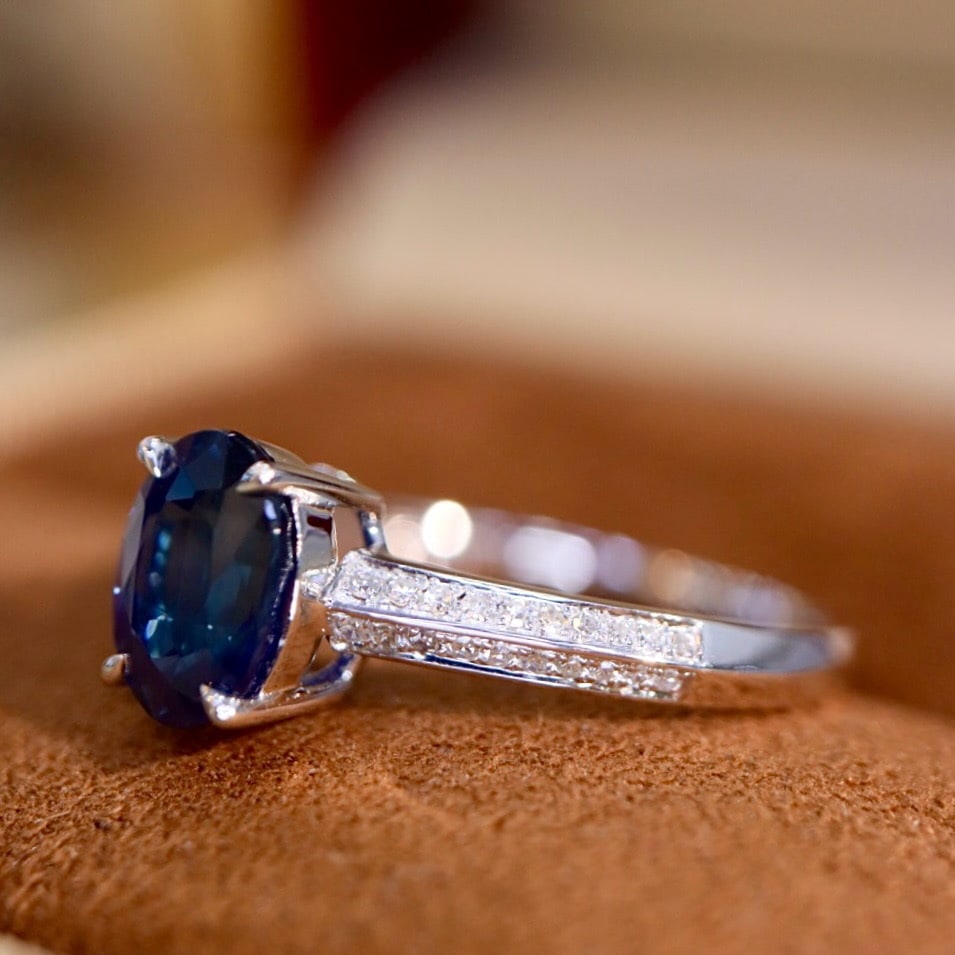 14k Gold 1.65 Ctw Natural Sapphire & Diamond Ring - 8