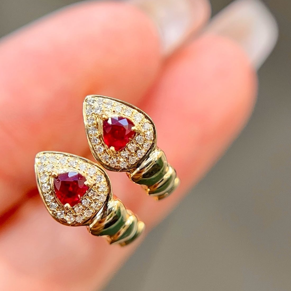 14k Gold 0.44 Ctw Natural Ruby & Diamond Earrings - 2