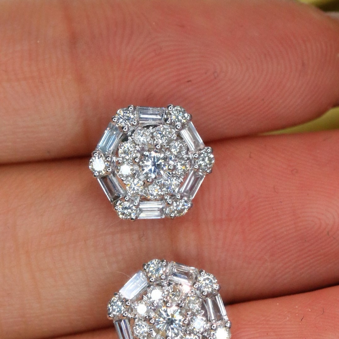 14k Gold 0.9 Ct Natural H Diamond Earrings - 2