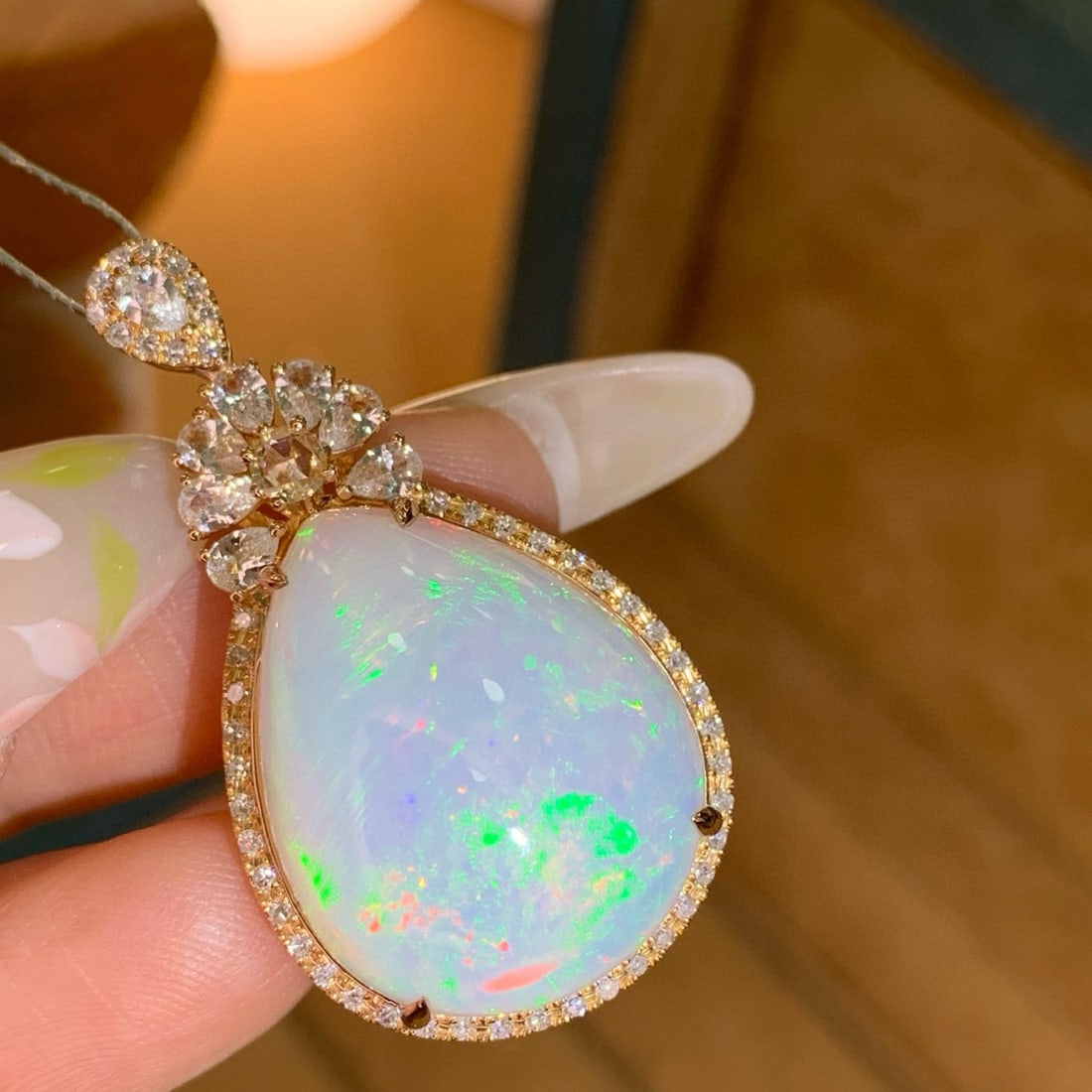 14k Gold 18.74 Ctw Natural Opal & Diamond Pendant( Without Chain ) - 2