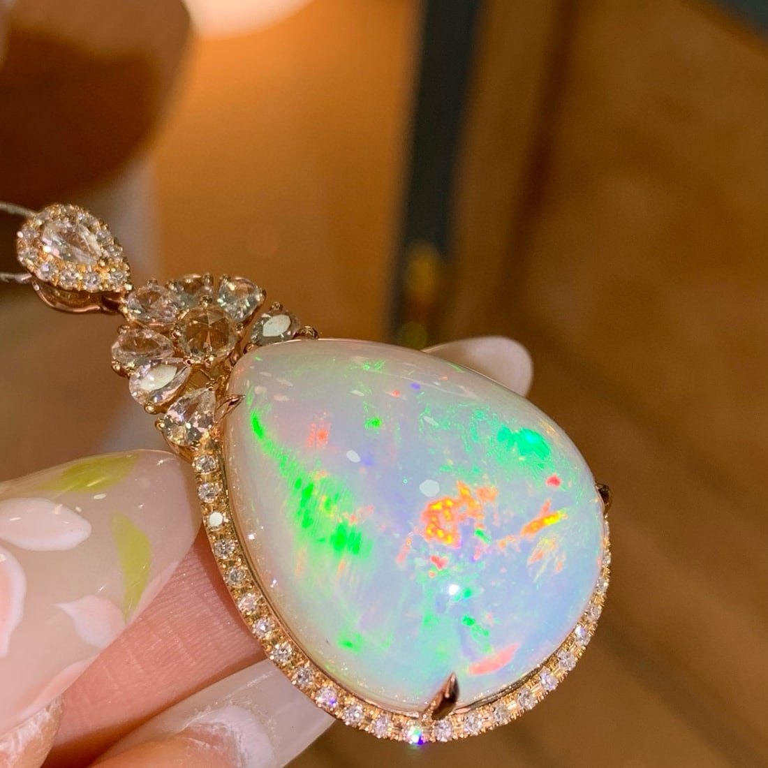 14k Gold 18.74 Ctw Natural Opal & Diamond Pendant( Without Chain ) - 3